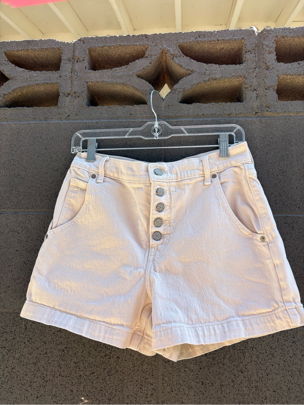 Banana Republic High-Waist Button-Front Shorts — Cream